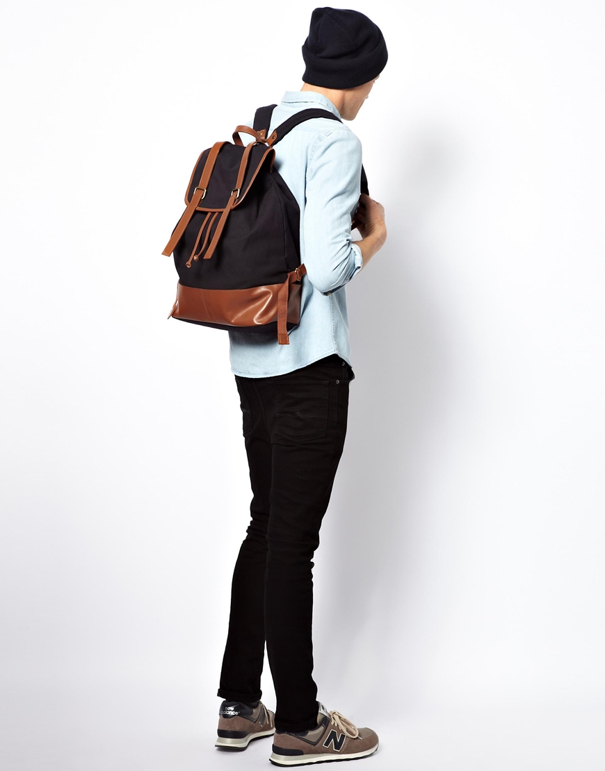 Lyst Asos Backpack with Double Leather Strap in Black for Men