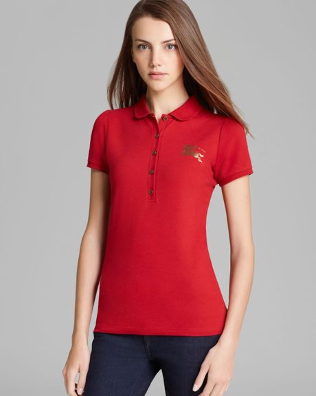 Burberry Brit Short Sleeve Polo Shirt with Gold Logo in Red (Military ...