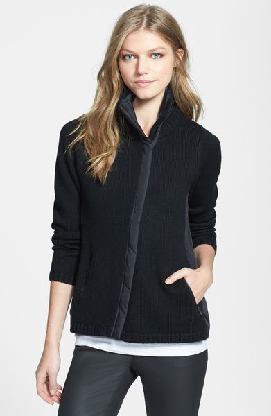 Eileen Fisher High Collar Front Zip Merino Wool Jacket in Black | Lyst
