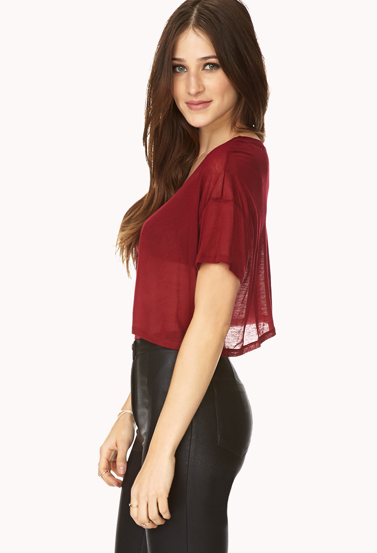 Lyst Forever 21 Sheer Boxy Crop Top in Red