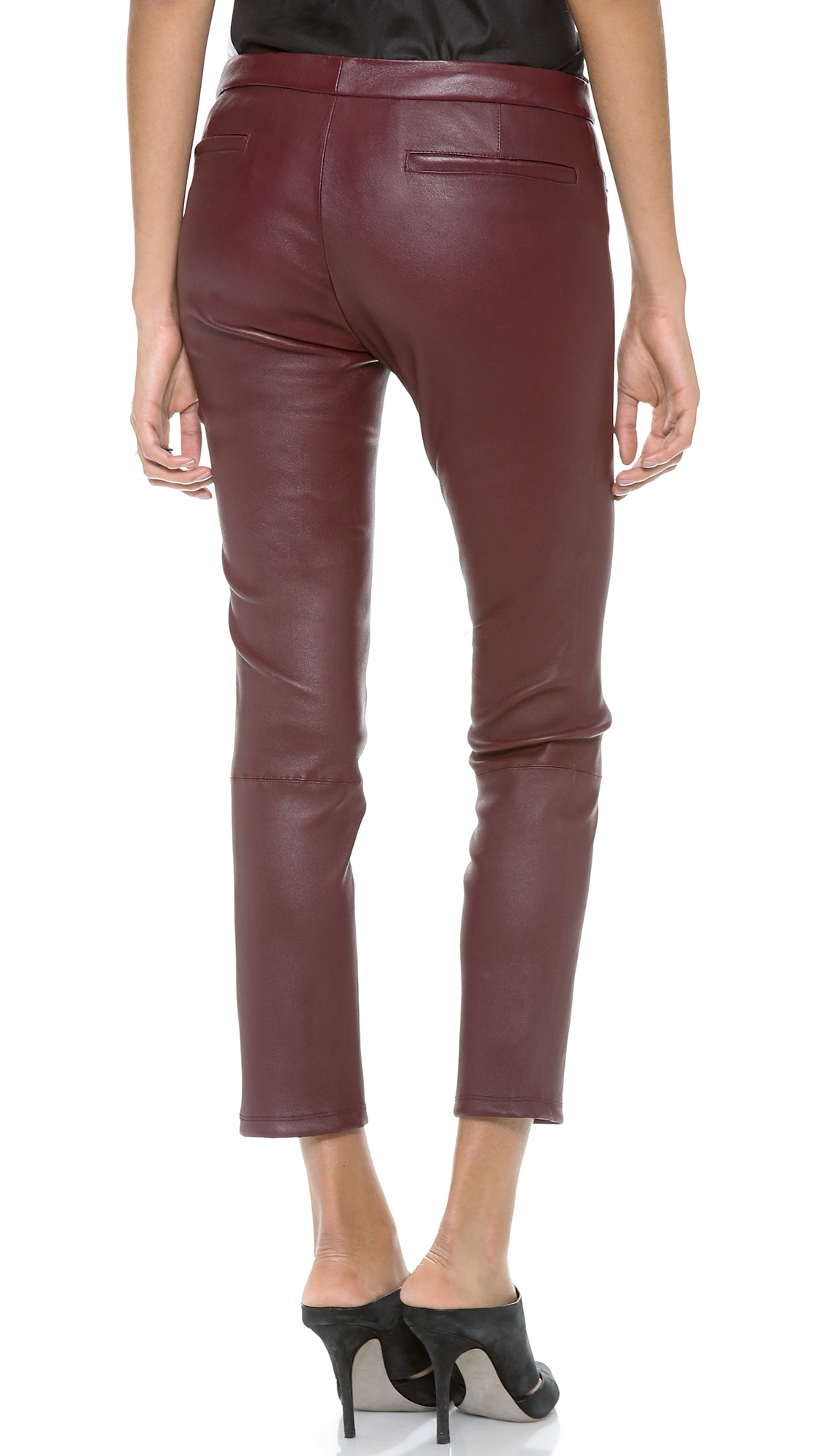 purple leather pants