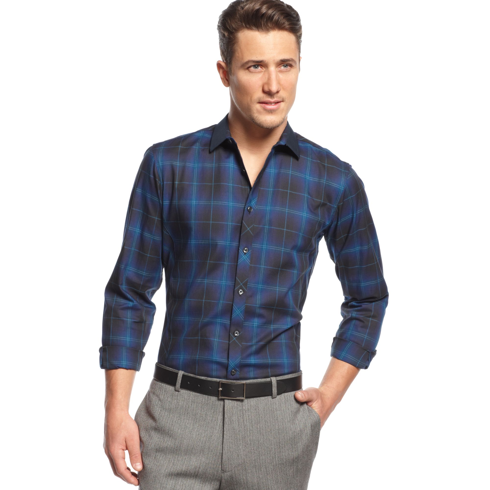 Inc International Concepts Long Sleeve Plaid Shirt in Blue for Men ...