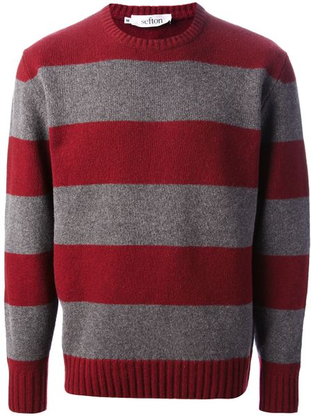 Sefton Thick Stripe Jumper in Red for Men (grey) | Lyst