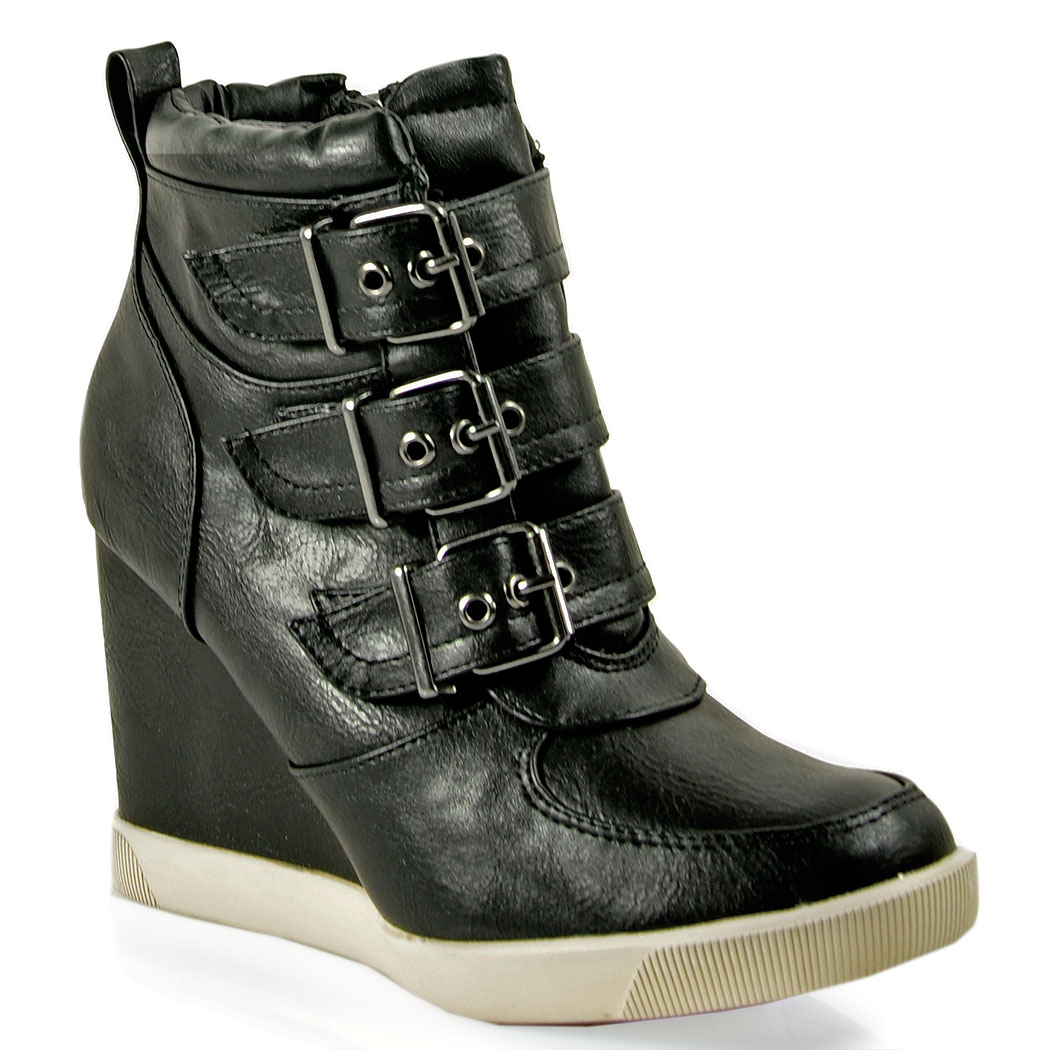 Steve Madden Latches Leather Wedge Sneaker in Black | Lyst