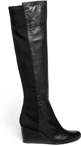 Stuart Weitzman Elasticback Nappa Long Wedge Boots in Black | Lyst