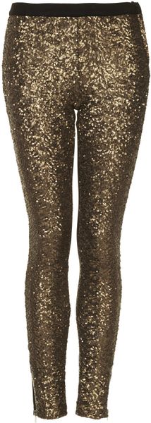 Topshop Corinne Sequin Leggings in Gold | Lyst