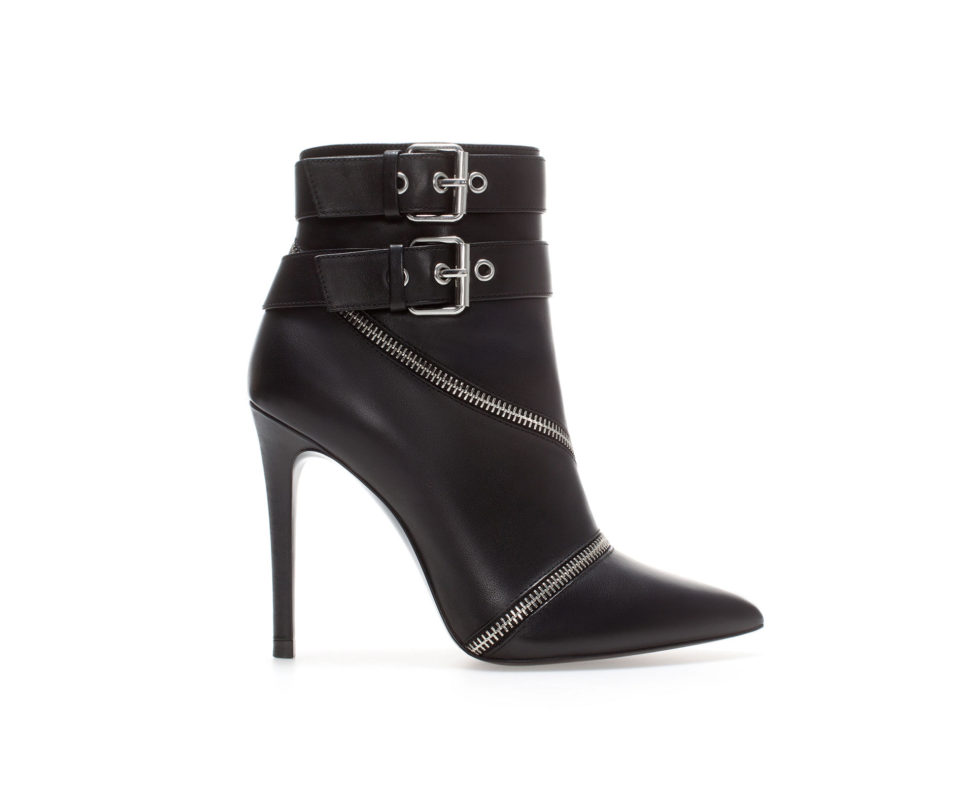 Zara High Heel Leather Ankle Boot With Zips In Black Lyst