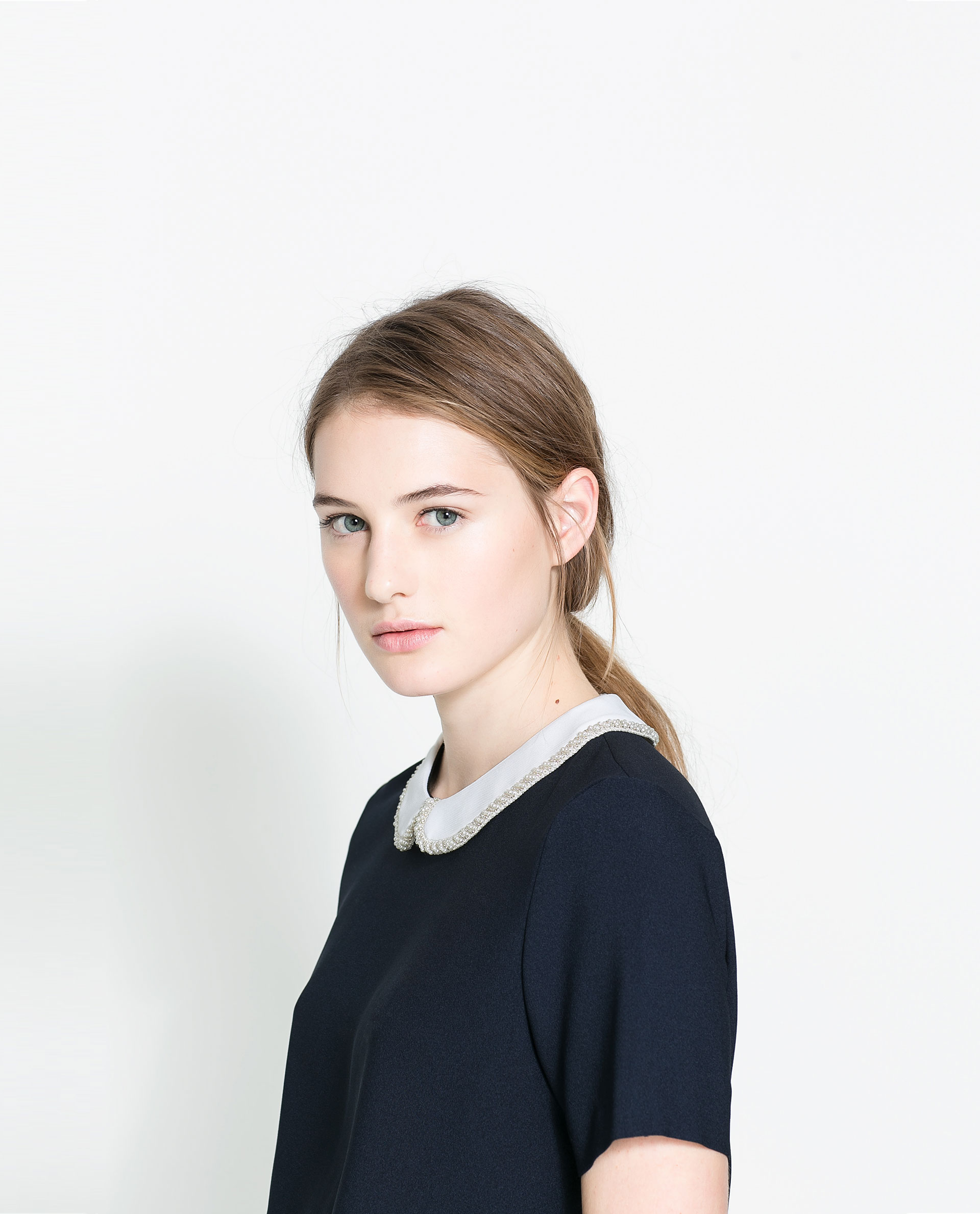 Zara Blouse with Combination Collar in Blue Lyst