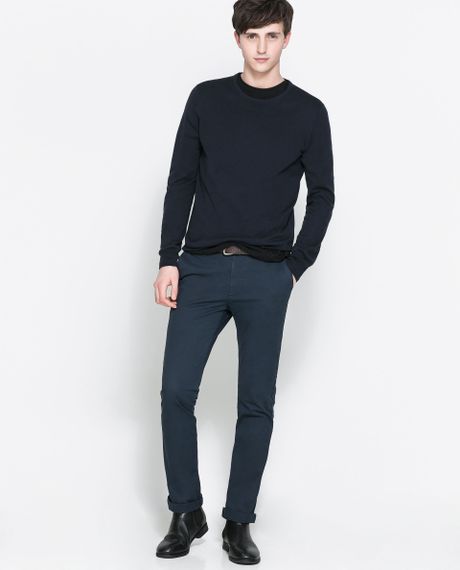 Zara Chinos with Belt in Black for Men (Navy blue) | Lyst