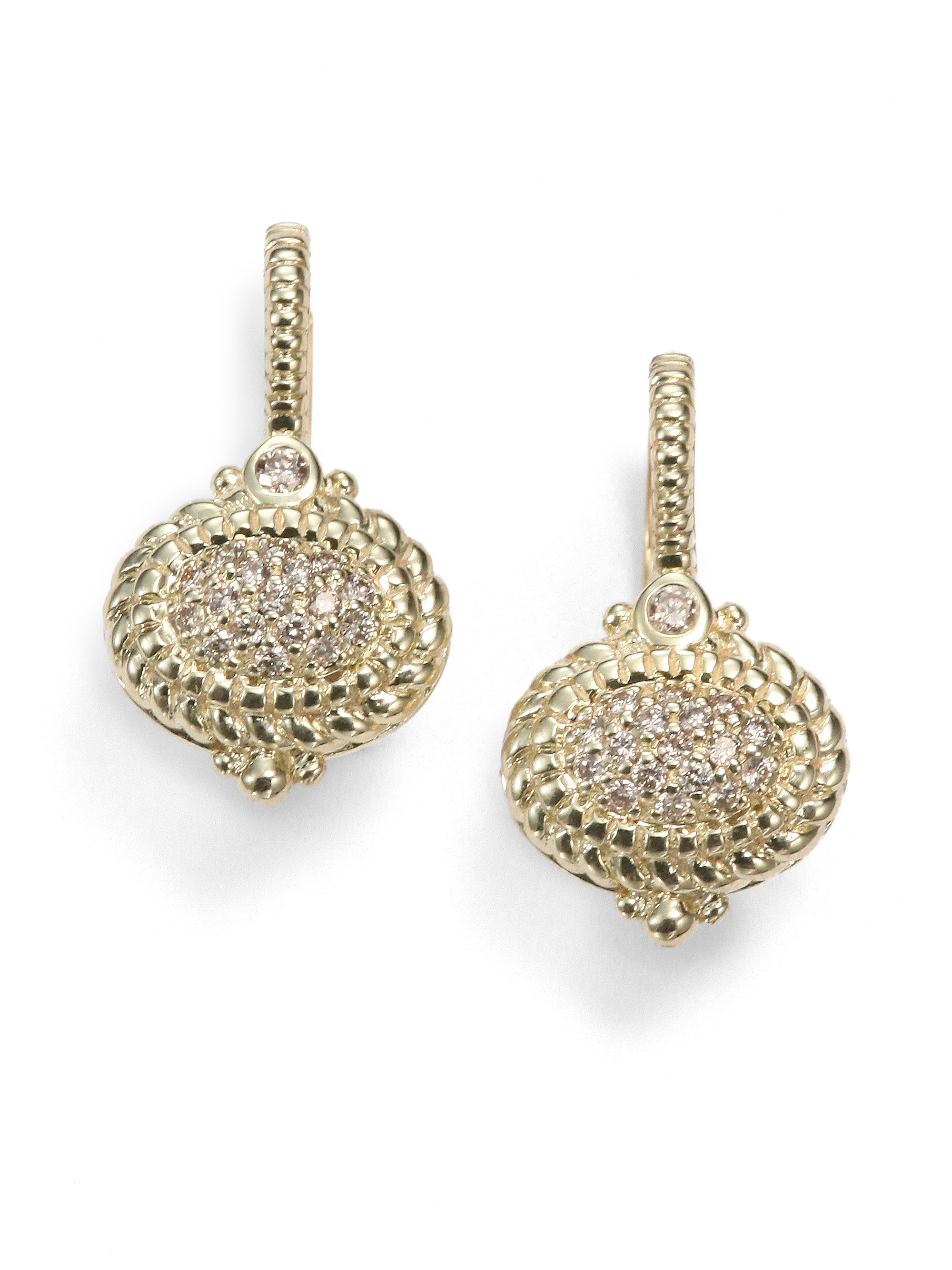 Lyst - Judith Ripka Pave Diamond 14k Yellow Gold Drop Earrings in Metallic