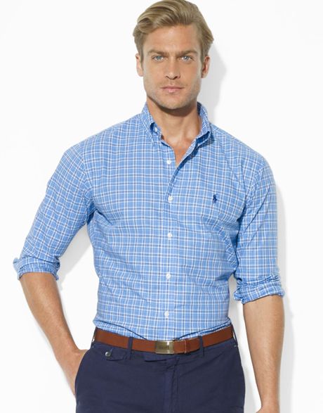 Ralph Lauren Polo Custom-fit Plaid Poplin Sport Shirt in Blue for Men ...