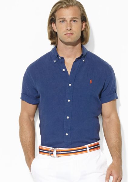 Ralph Lauren Polo Custom Fit Short Sleeved Solid Linen Sport Shirt in ...