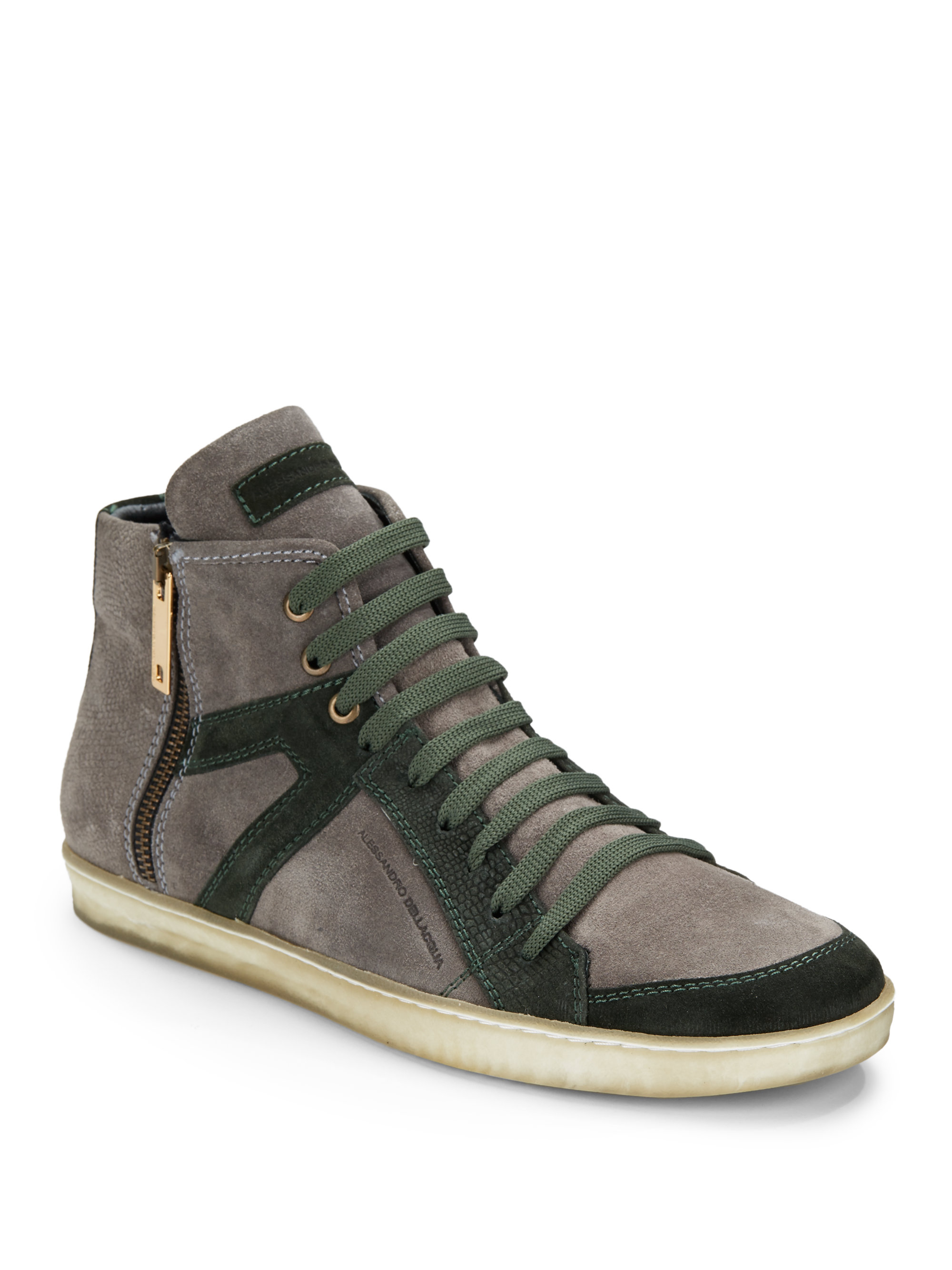 Alessandro Dell'acqua Hightop Suede Sidezip Sneakers in Gray for Men ...