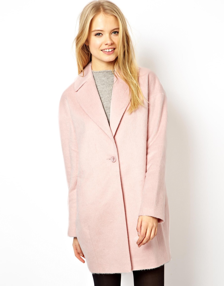 Lyst - Asos Fluffy Cocoon Coat in Pink