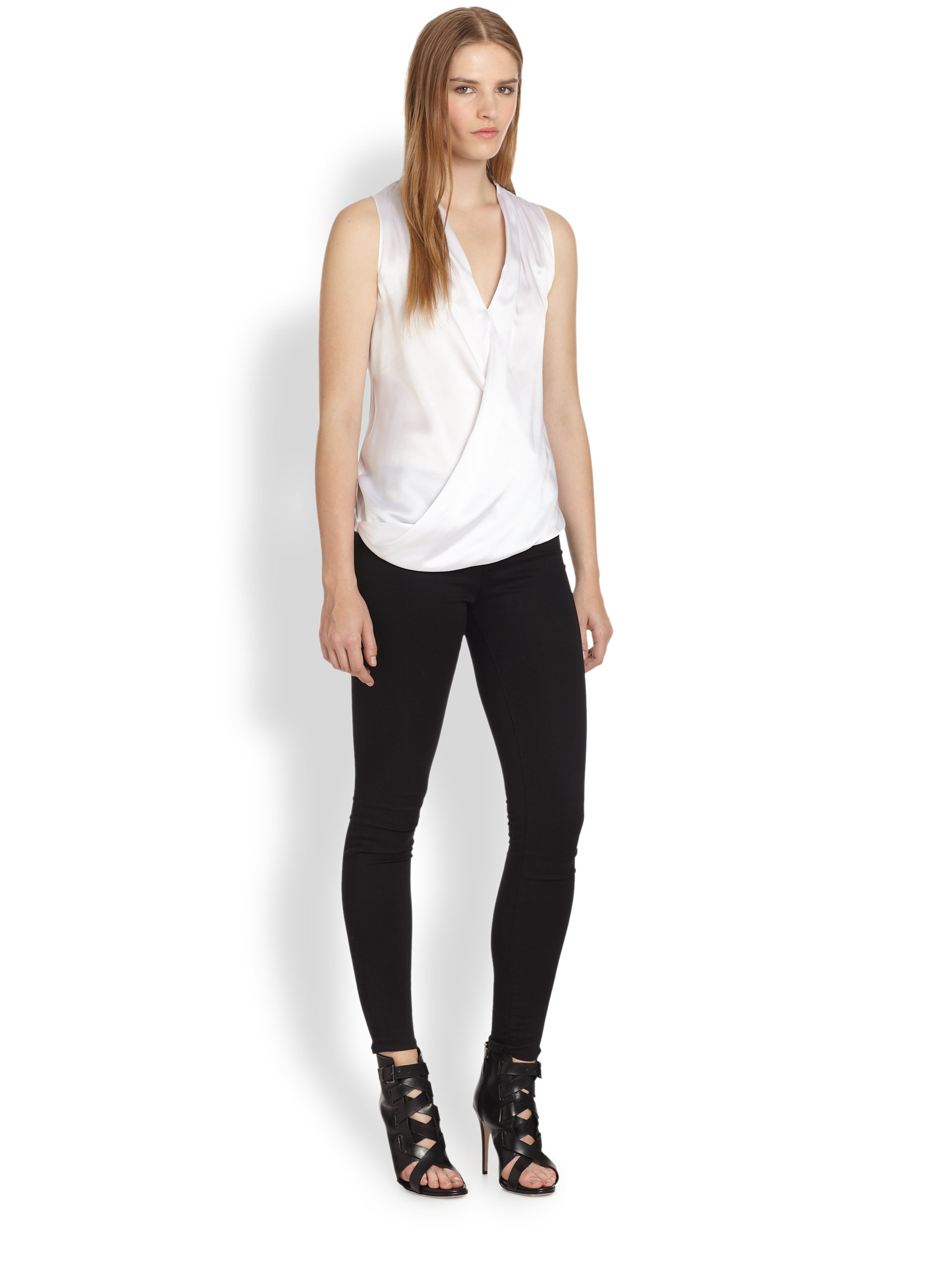 Bailey 44 Silk Satin Draped Crossover Top Lyst