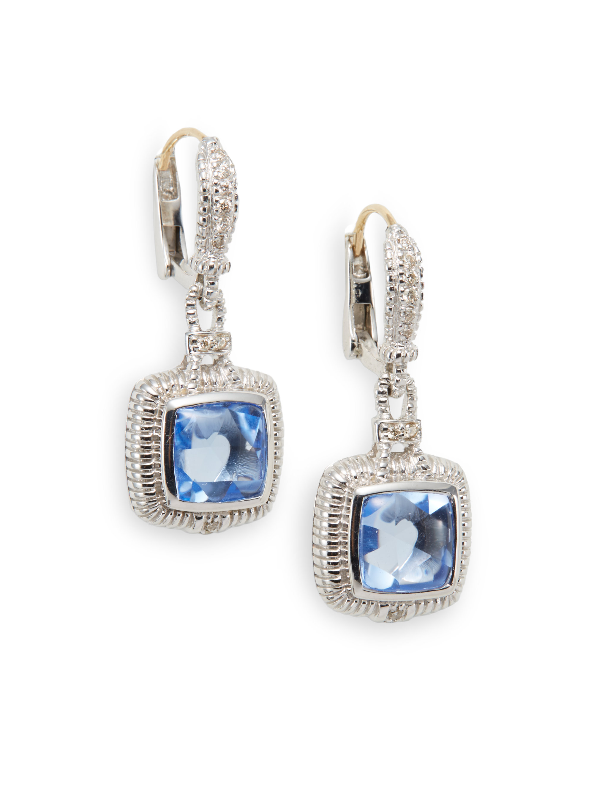 Lyst Judith Ripka Square Stone Ribbed Sterling Silver Earrings In Blue Gallery