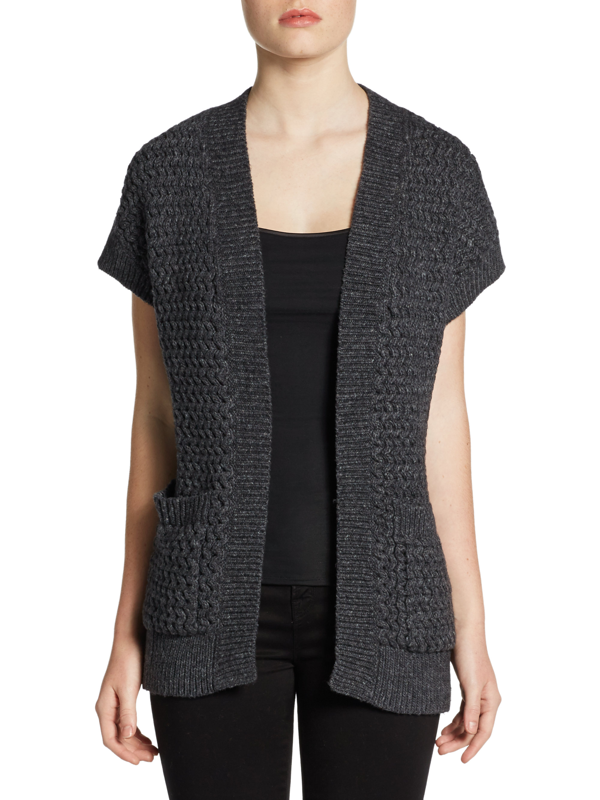 Lyst Lafayette 148 new york Short Sleeve Knit Cardigan in Gray