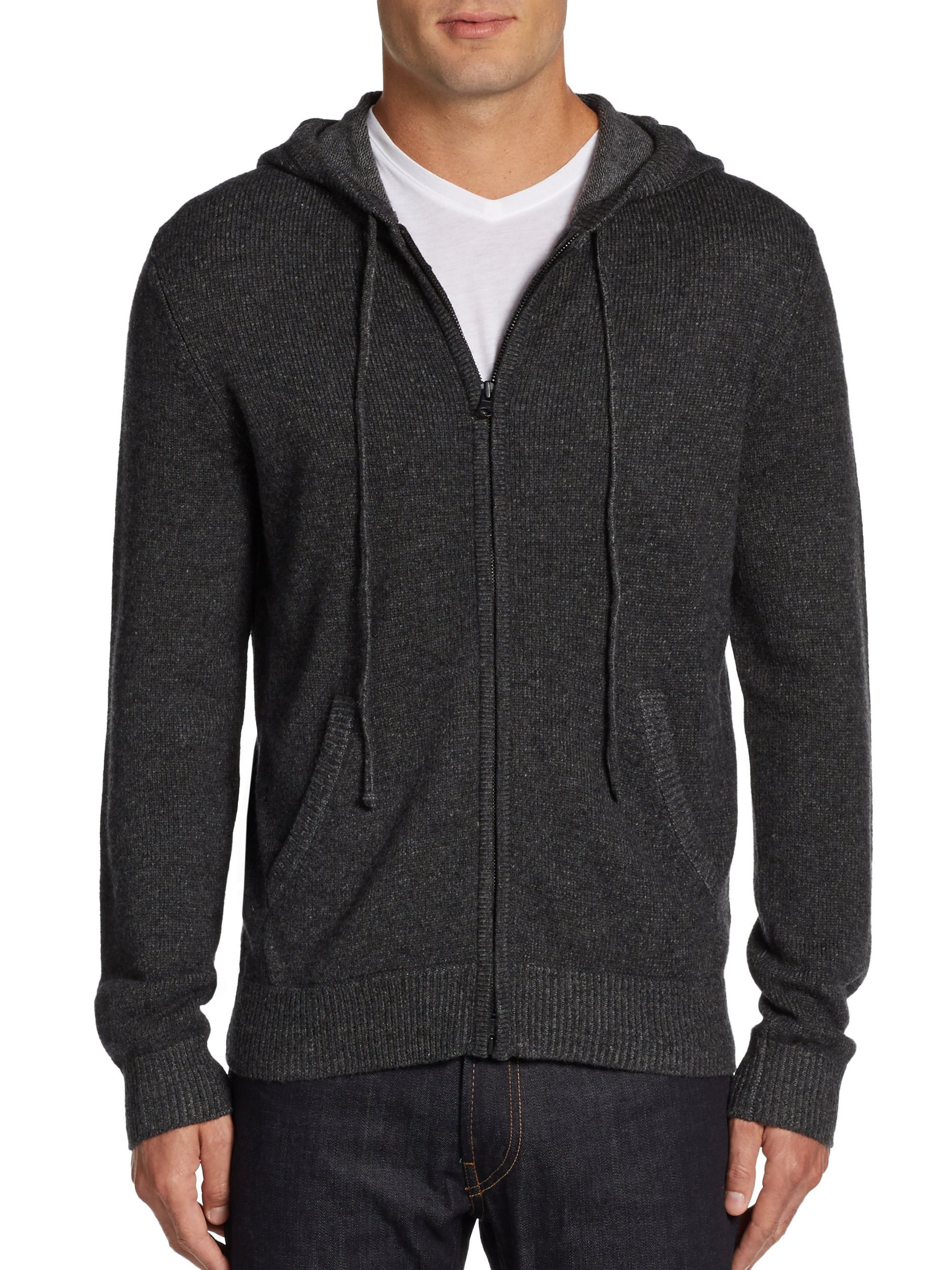 Vince Wool Cashmere Zip Front Hoodie in Gray for Men | Lyst
