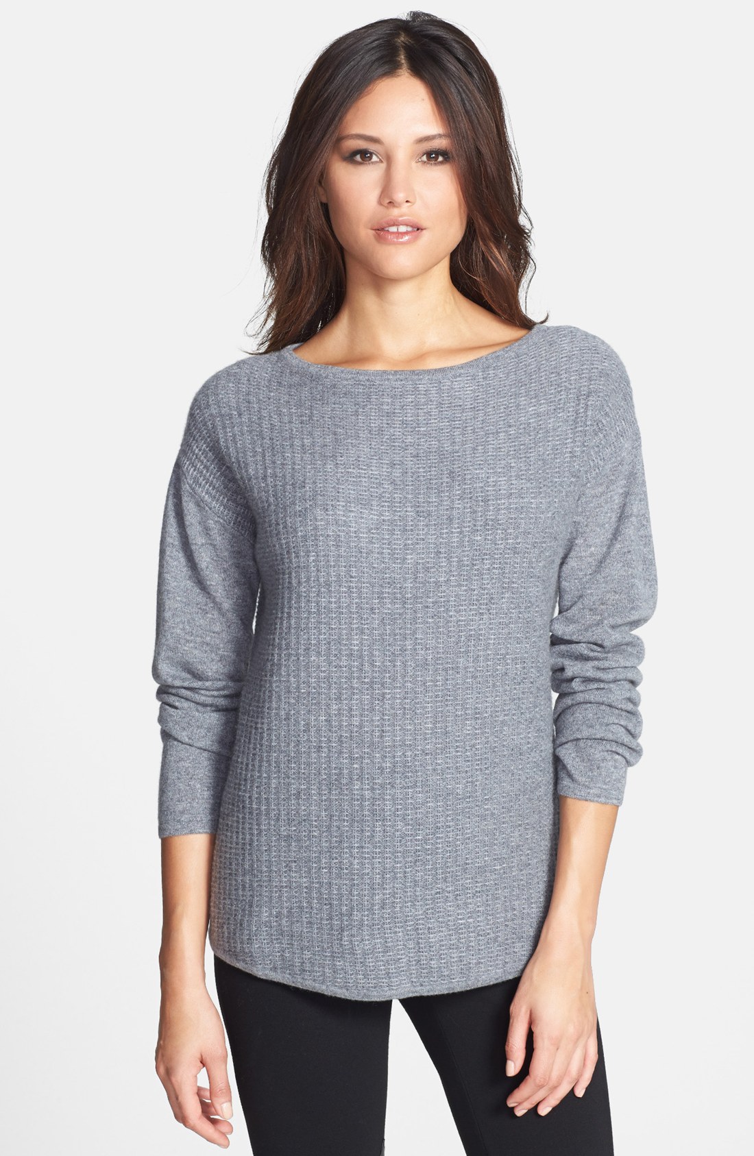Nordstrom Collection Textured Stitch Cashmere Boatneck Sweater in Gray ...