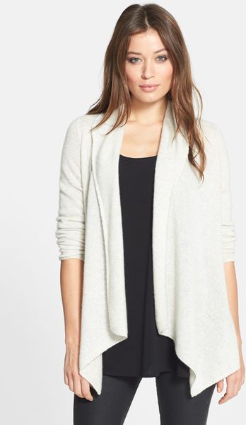 White + Warren Open Front Shimmer Cashmere Blend Cardigan in White ...