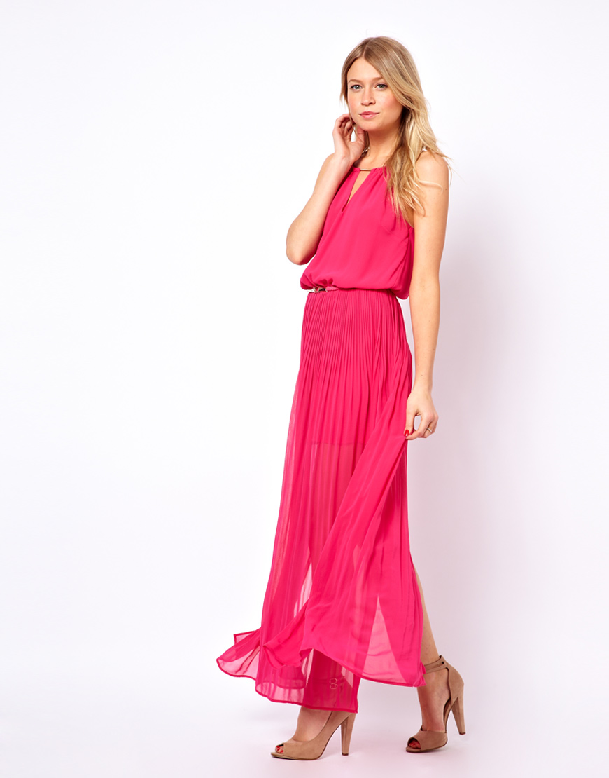 Lyst - Asos Oasis Pleated Maxi Dress With Belt in Pink