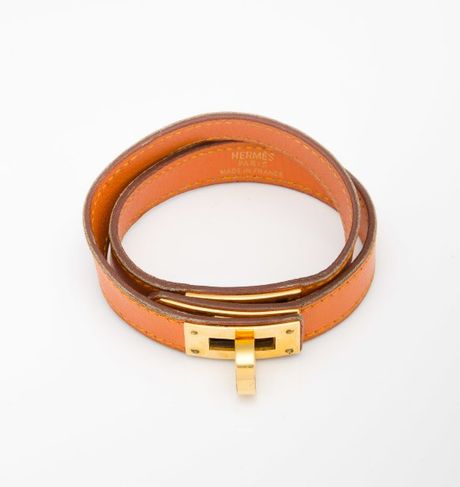 Hermès Preowned Orange Leather Kelly Double Tour Wrap Bracelet in ...