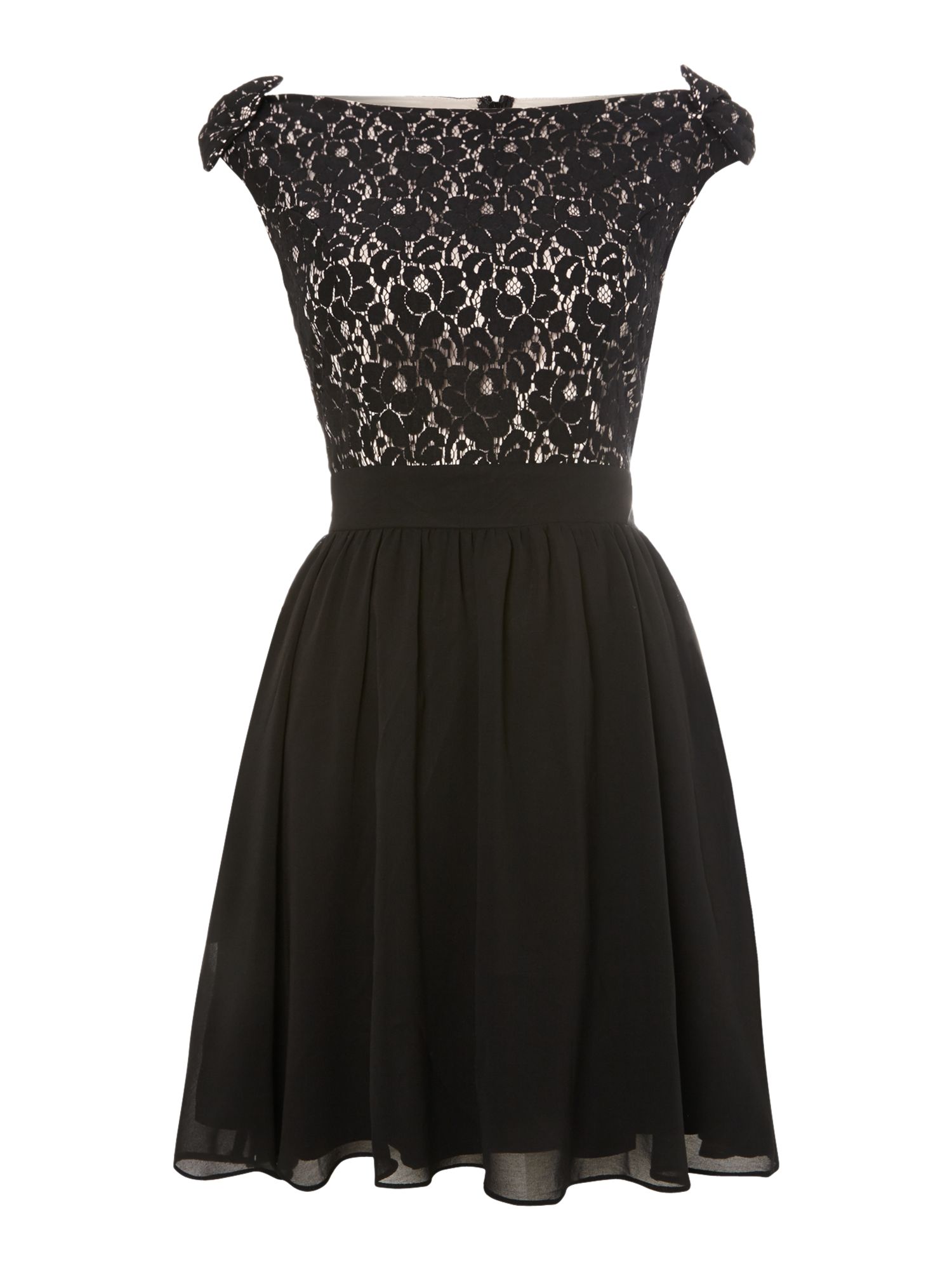 Little Mistress Lace Cut Out Waist Fit and Flare Dress in Black | Lyst