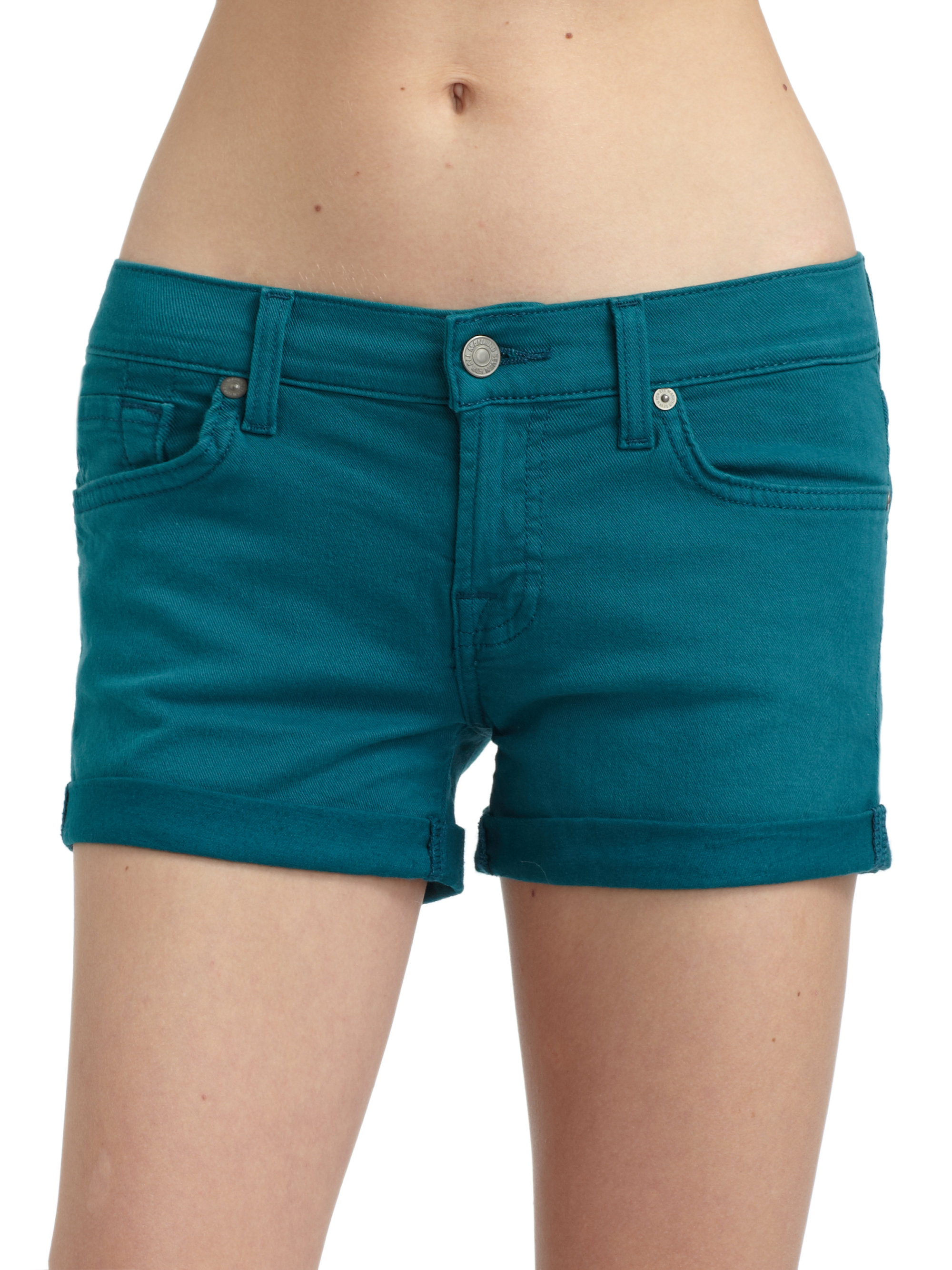 7 For All Mankind Rolled Cuffs Denim Shorts in Blue (TEAL) | Lyst