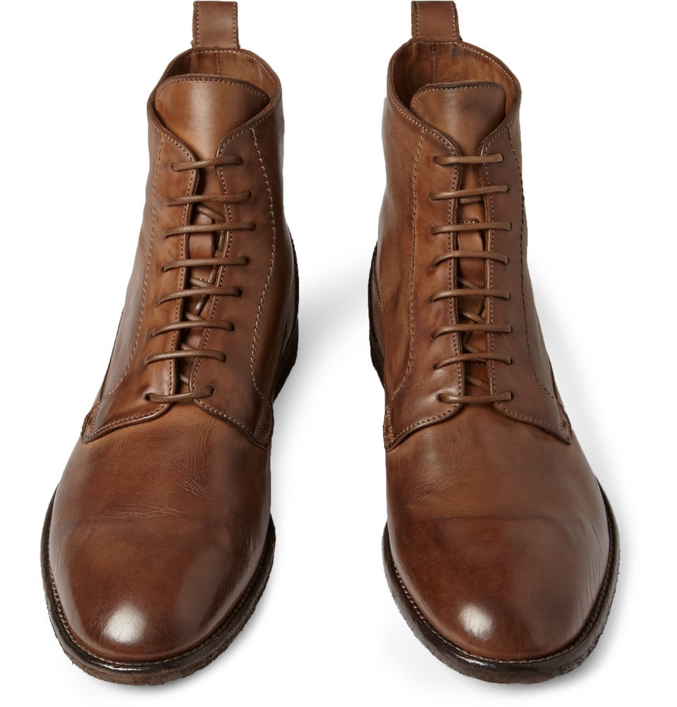 Alexander mcqueen Washedleather Laceup Boots in Brown for Men | Lyst