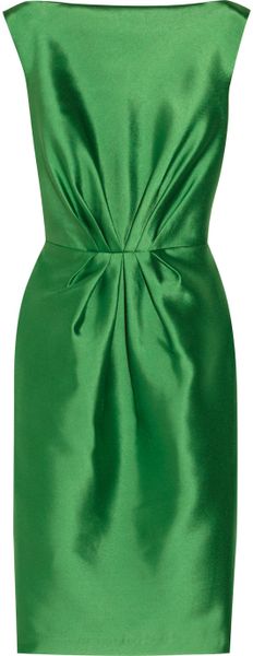 Badgley Mischka Gathered Satin Dress in Green | Lyst