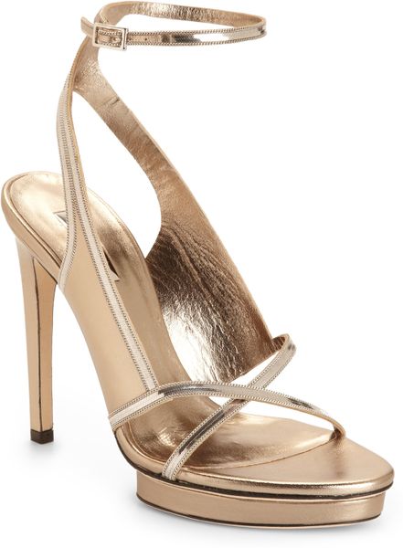 Calvin Klein Cobra Chain Metallic Leather Sandals in Gold | Lyst