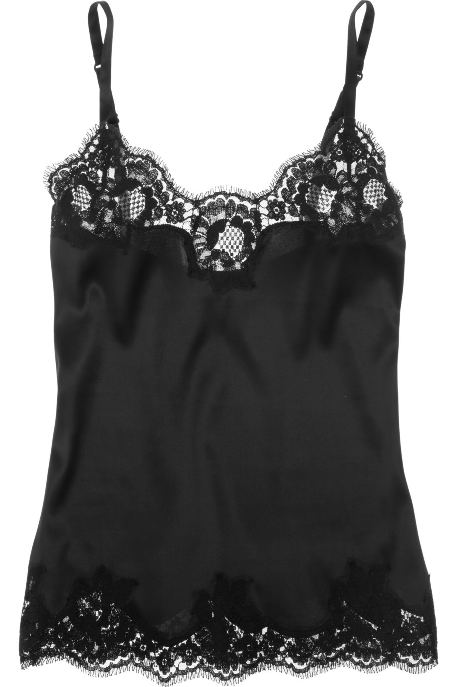 Dolce & Gabbana Lace Trimmed Stretch Silk Satin Camisole in Black | Lyst