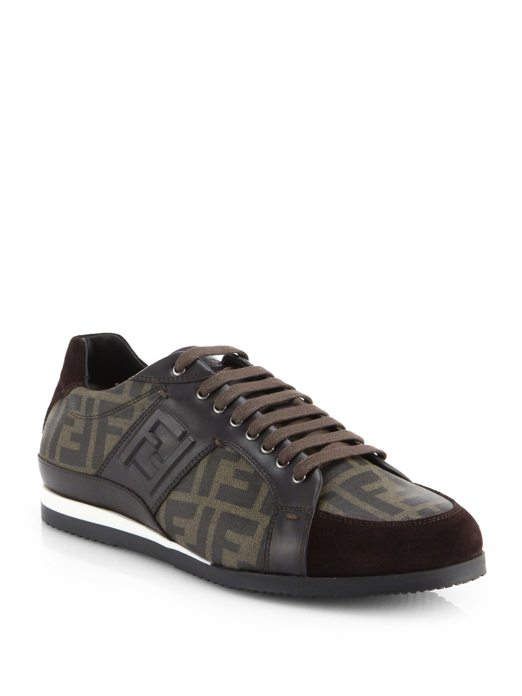 Lyst - Fendi Zucca Laceup Sneakers in Brown for Men