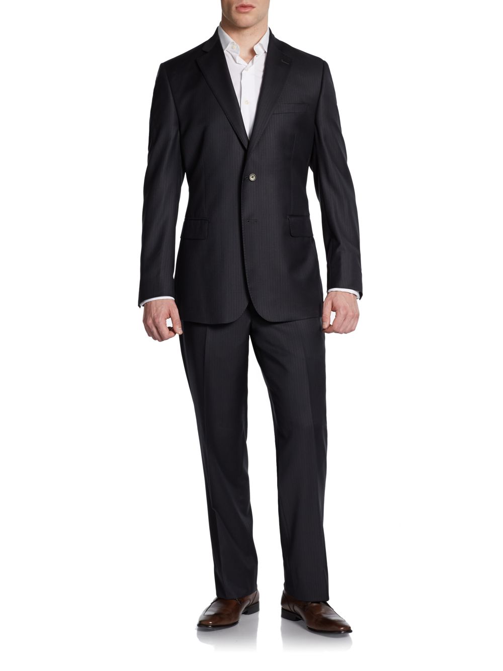 Saks Fifth Avenue Black Label Classic-Fit Striped Two-Button Wool ...