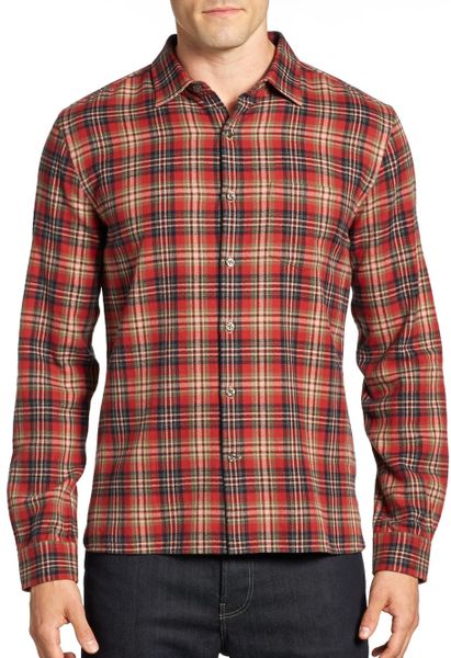 Vince Flannel Plaid Shirt in Red for Men (red orange) | Lyst