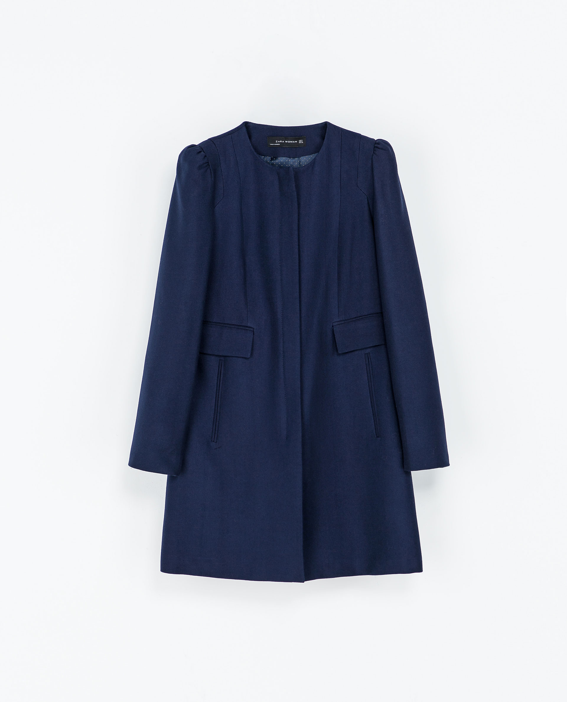 Zara Crew Neck Coat in Blue Lyst