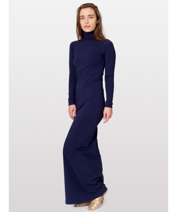 Lyst - American Apparel Cotton Blend Turtleneck Long Sleeve Maxi Dress ...