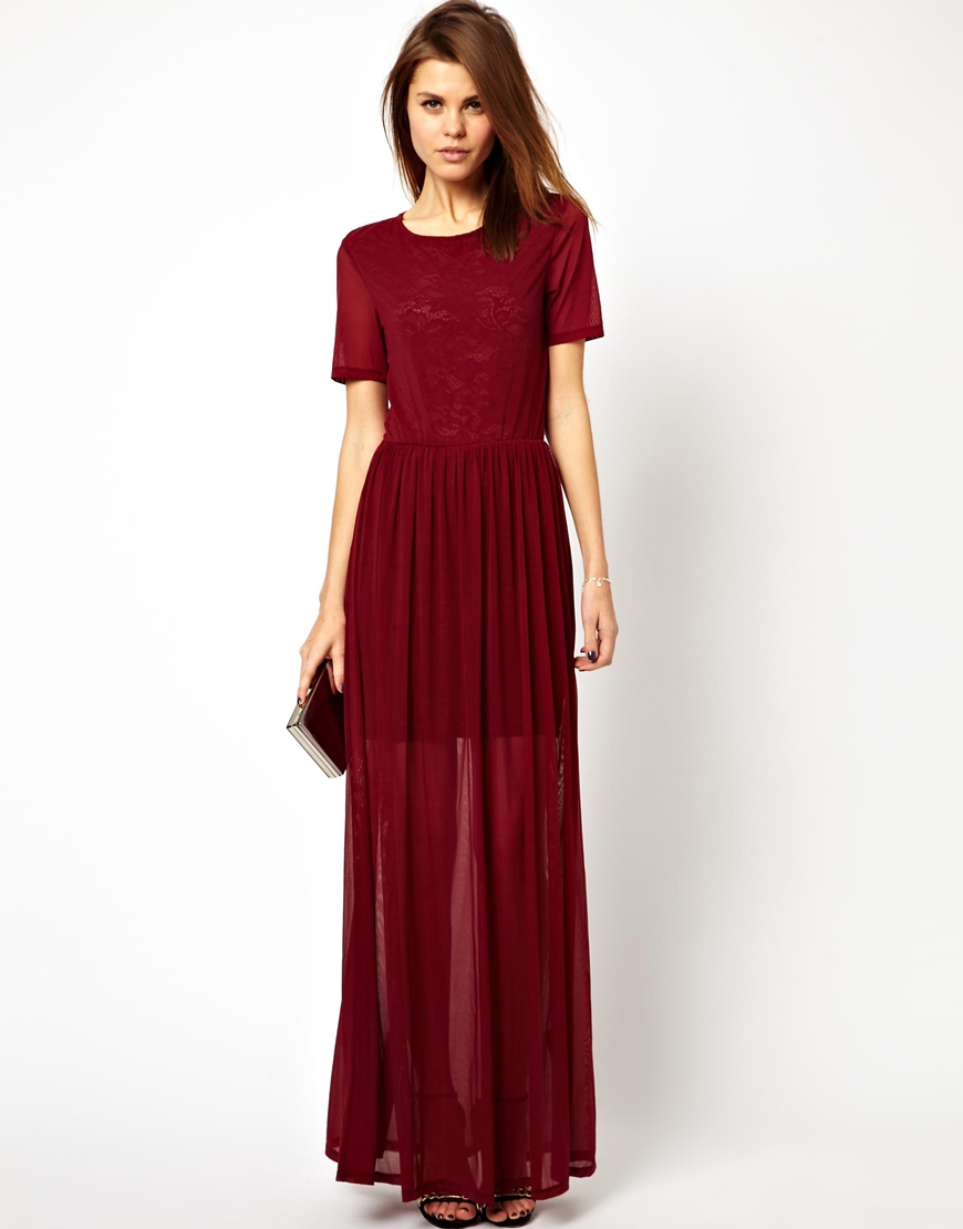 Lyst - Asos Mesh And Lace Maxi in Red