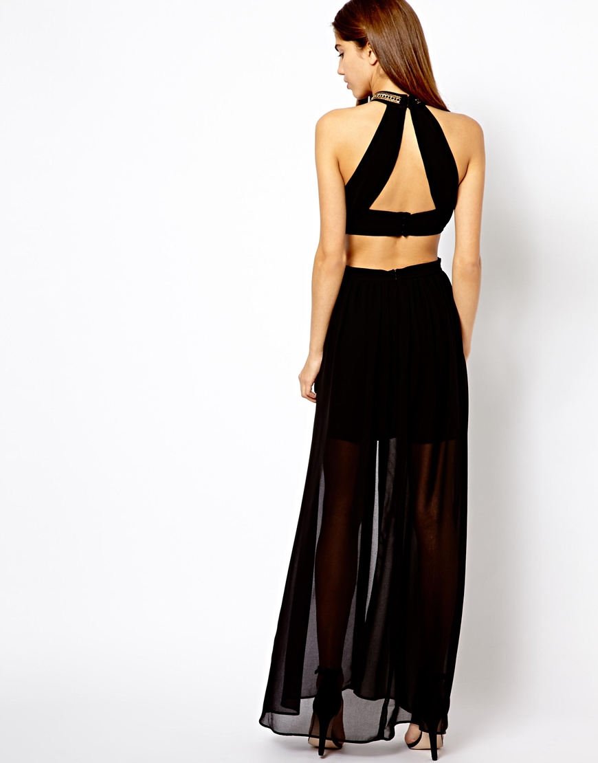 Lyst - Asos High Neck Cut Out Back Maxi Dress in Black