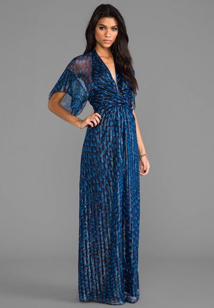 Issa Chiffon Metallic Short Sleeve Maxi Dress in Navy in Blue (Navy) | Lyst