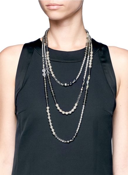 Miriam Haskell Crystal and Bead Embellished Extra Long Pearl Necklace ...