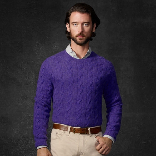 Lyst - Ralph Lauren Purple Label Cable Knit Cashmere Sweater in Purple ...