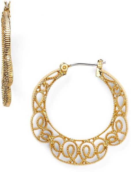 Ralph Lauren Lauren Lovely Lace Open Work Hoop Earrings in Gold | Lyst