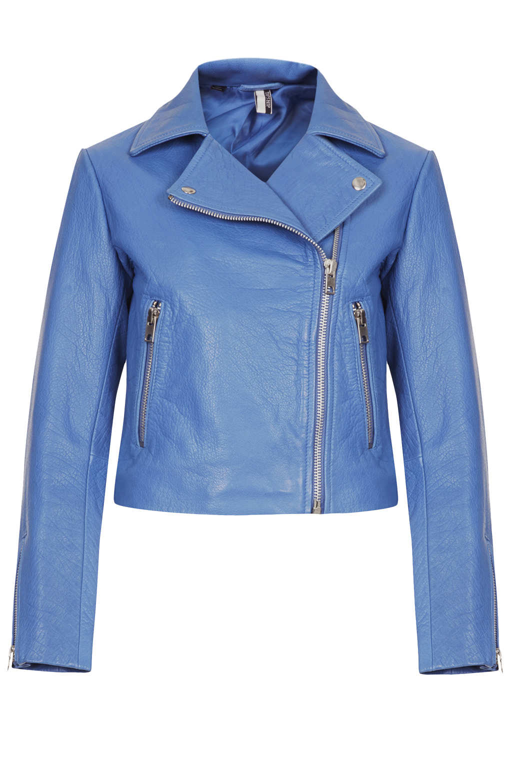 Top Boxy Leather Biker Jacket In Blue Lyst Gallery
