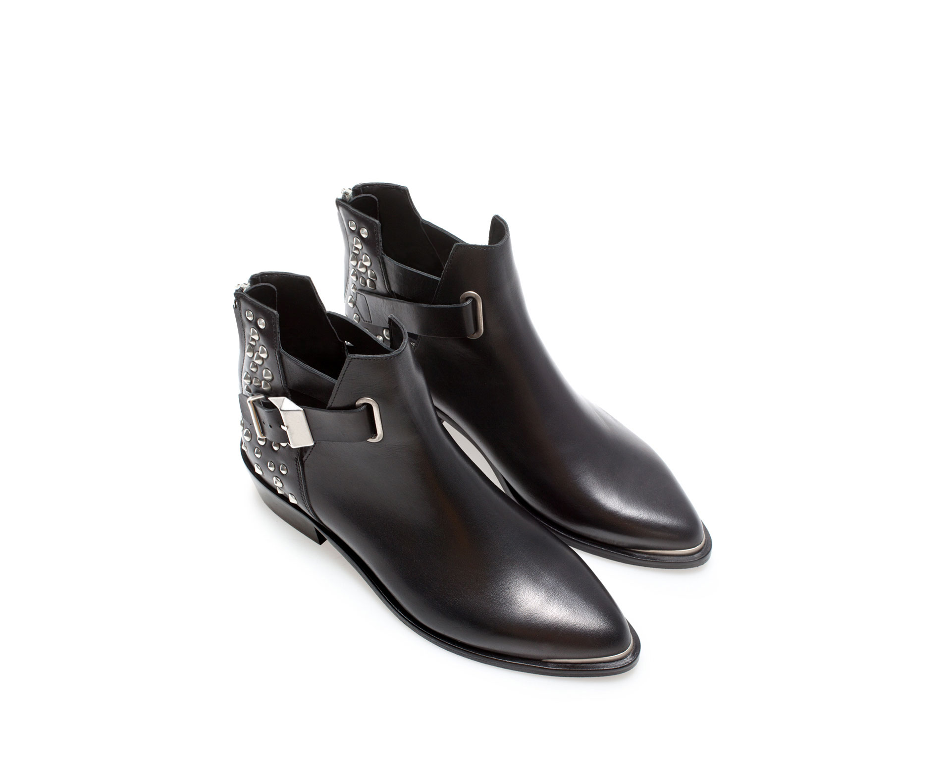 Zara Studded Flat Leather Ankle Boot in Black Lyst