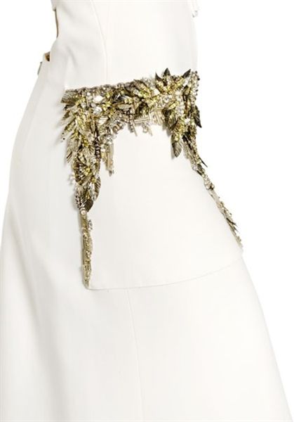 Alexander Mcqueen Embroidered Viscose Leaf Crepe Dress in White | Lyst