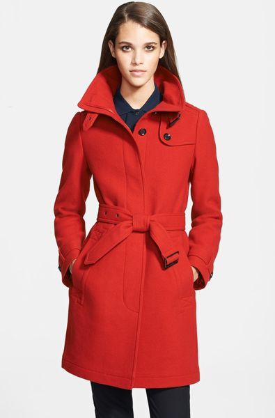 Burberry Brit Rushworth Belted Wool Blend Coat in Red (Military Red) | Lyst