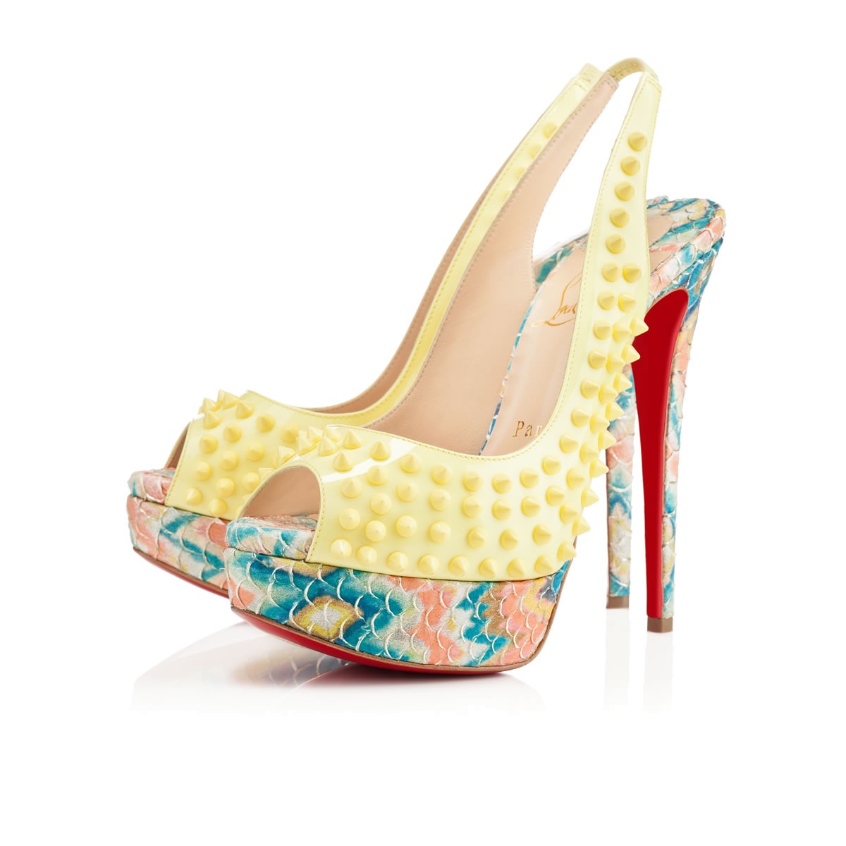 Christian louboutin Lady Peep Sling Spikes in Multicolor | Lyst