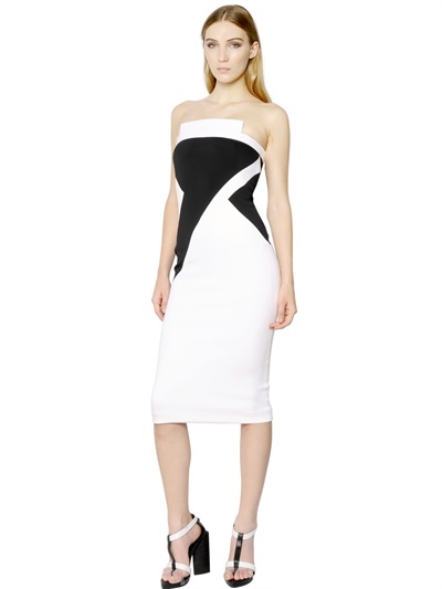 Lyst - David Koma Leather Neoprene Jersey Bustier Dress in White