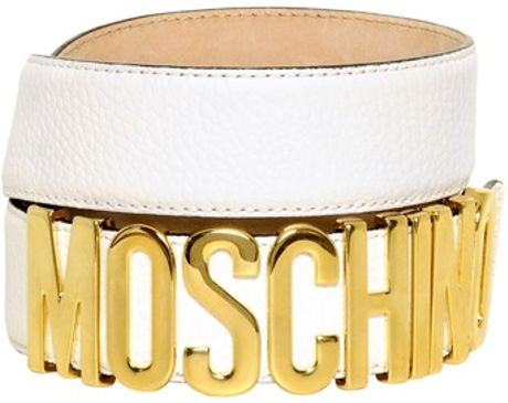 Moschino 35mm Grained Leather Belt in White | Lyst